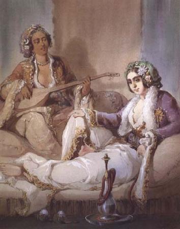 Amadeo Preziosi Femme turque fumant un narguile aquarelle et guache (mk32) oil painting image